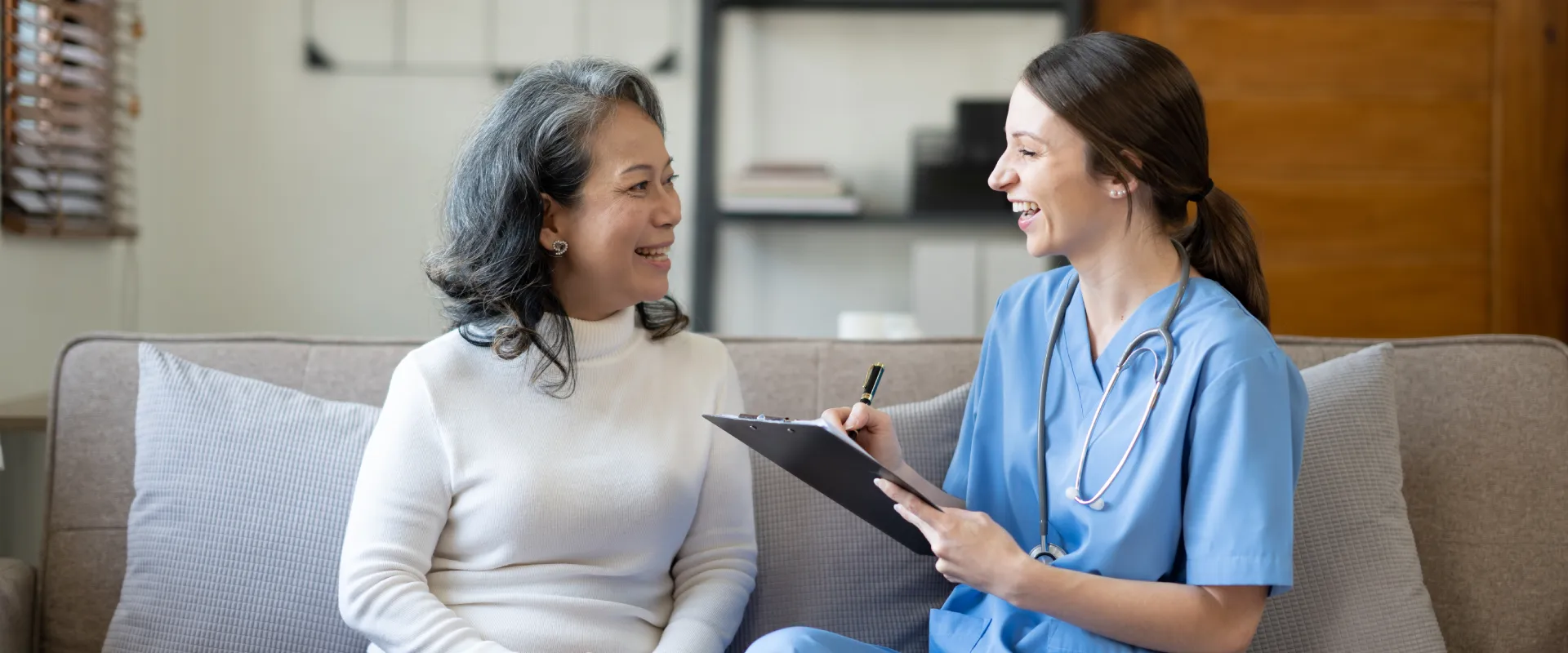 Thrive On Care provides flexible care while clients use laptops for communication or entertainment.